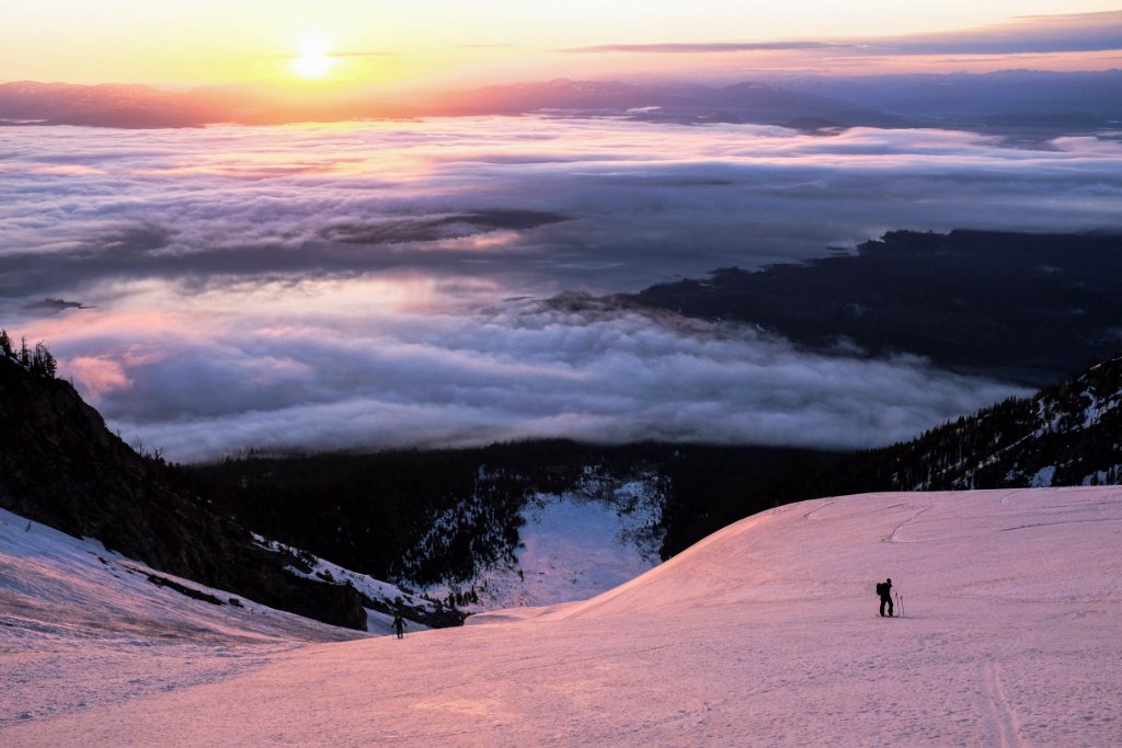 Early morning on Mt. Moran, looking over Jackson Lake