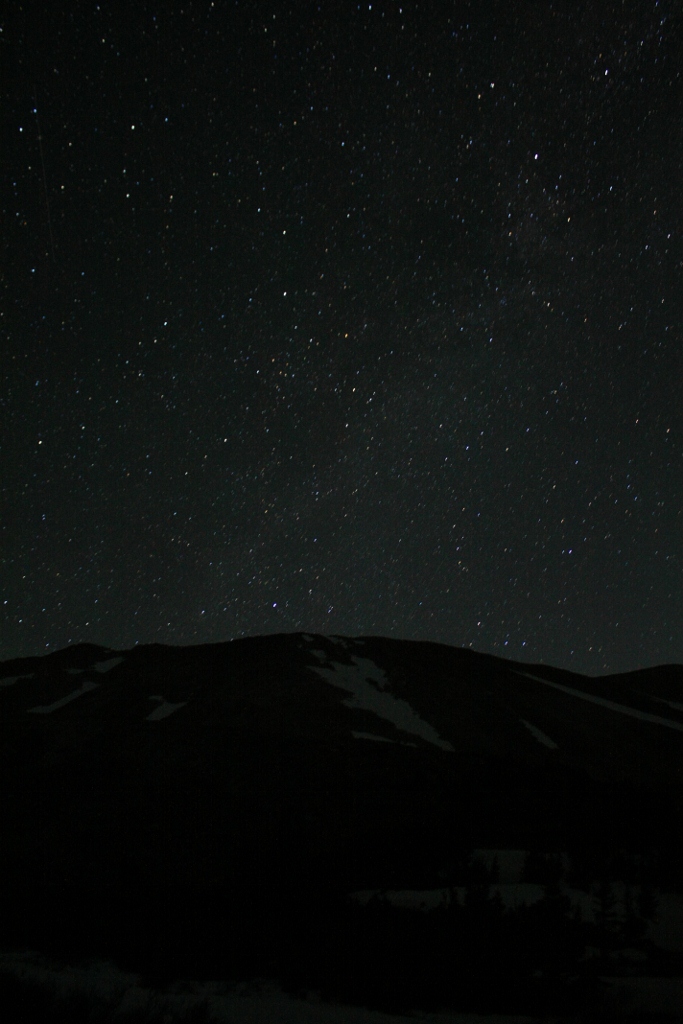 Starlight over our route (the couloir in the middle of white ridge)